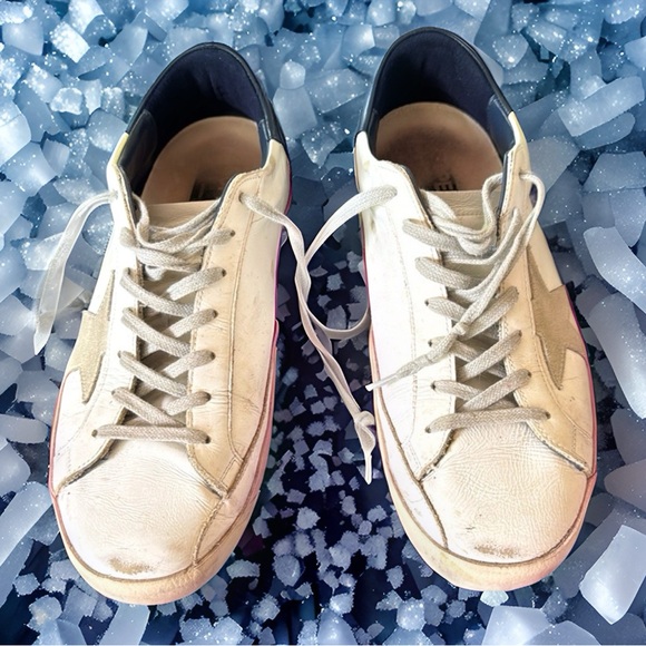 Golden Goose Superstar - in white leather with grey suede star & blue heel tab - Picture 1 of 12